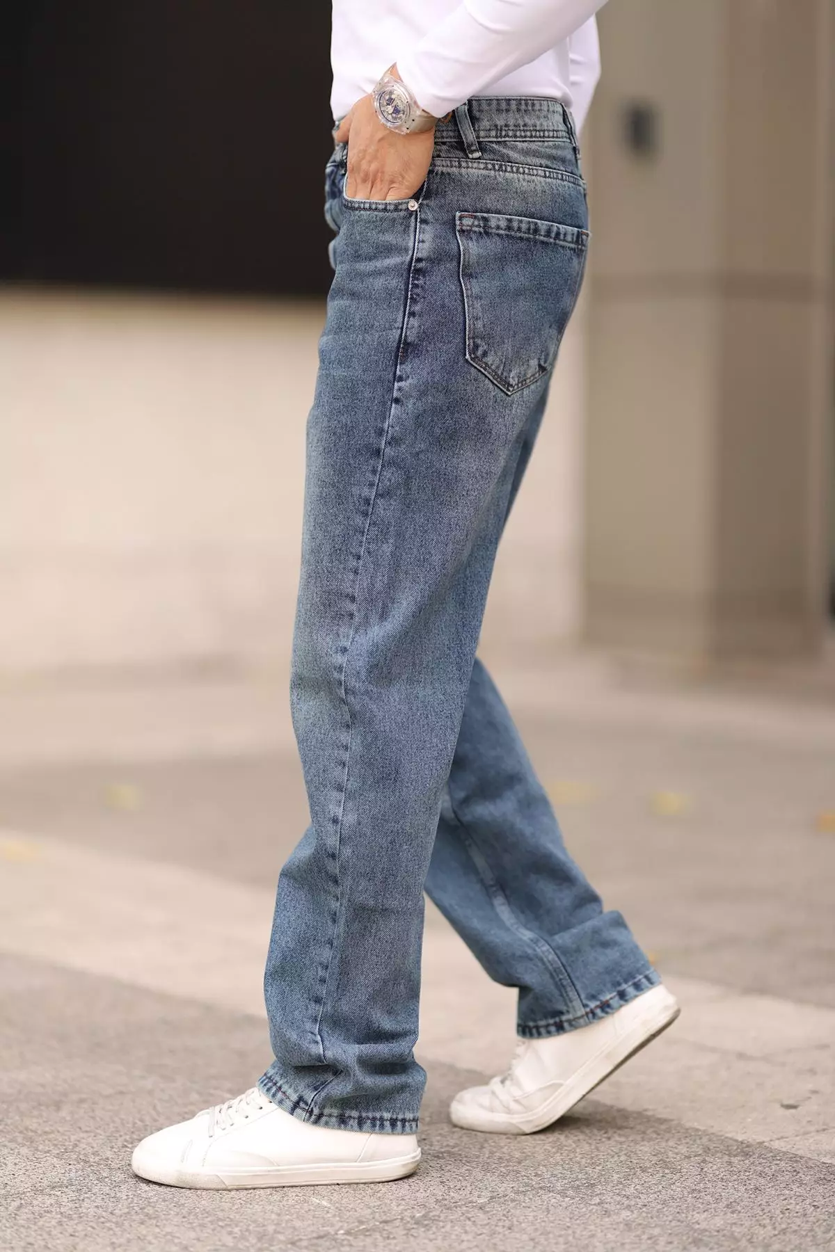 Medium Blue 100% Cotton Baggy Fit Jeans Trousers TMNAW24JE00027