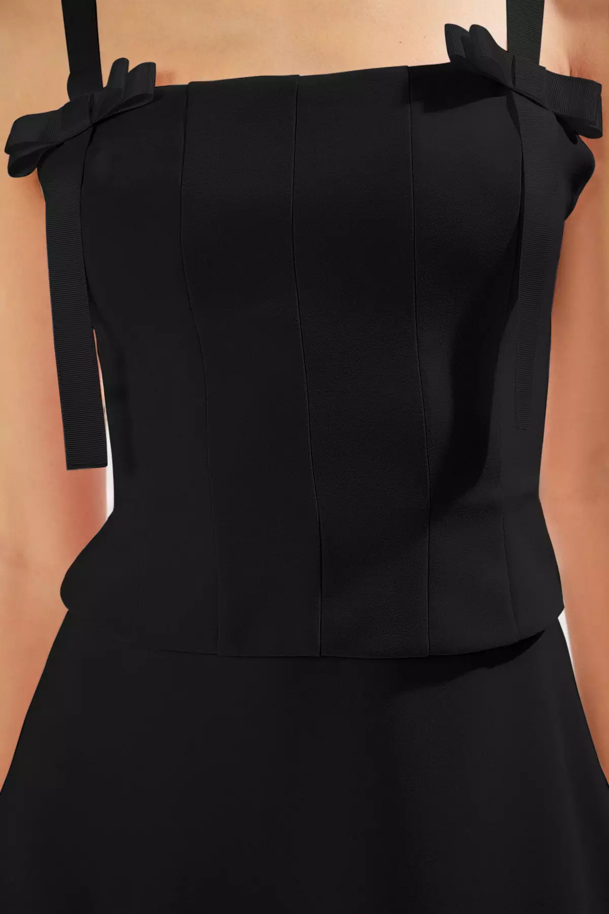 Black A-Line Bow Detailed Woven Chic Midi Evening Night Graduation Dress TPRSS25EL00079