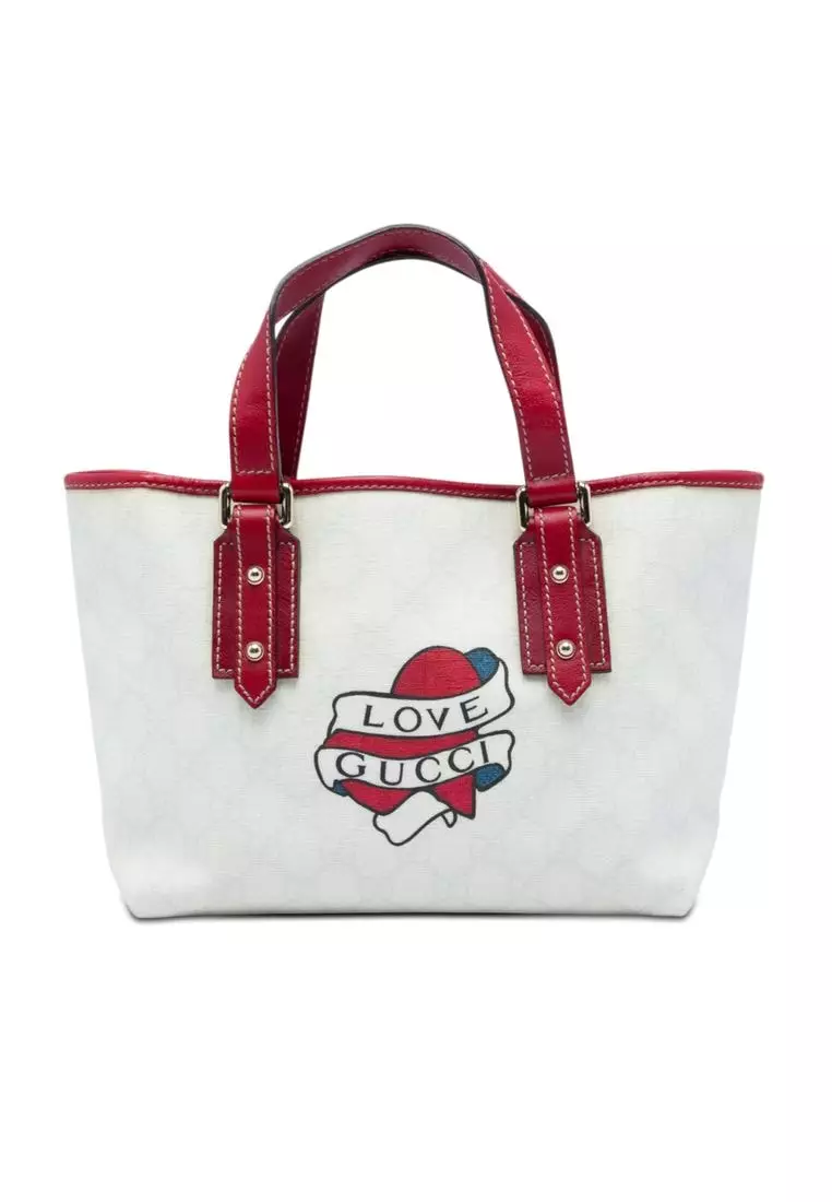 Pre-Loved Gucci Gg Supreme Heart Tattoo Handbag
