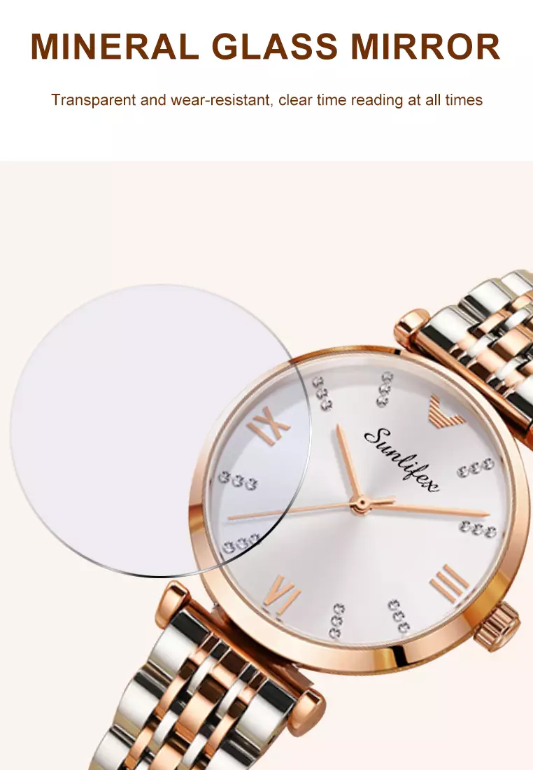 Jam Tangan Wanita Berlian 9018 Original Anggun Santai Wanita Tali Stainless Steel Jam Tangan Cewek rose white