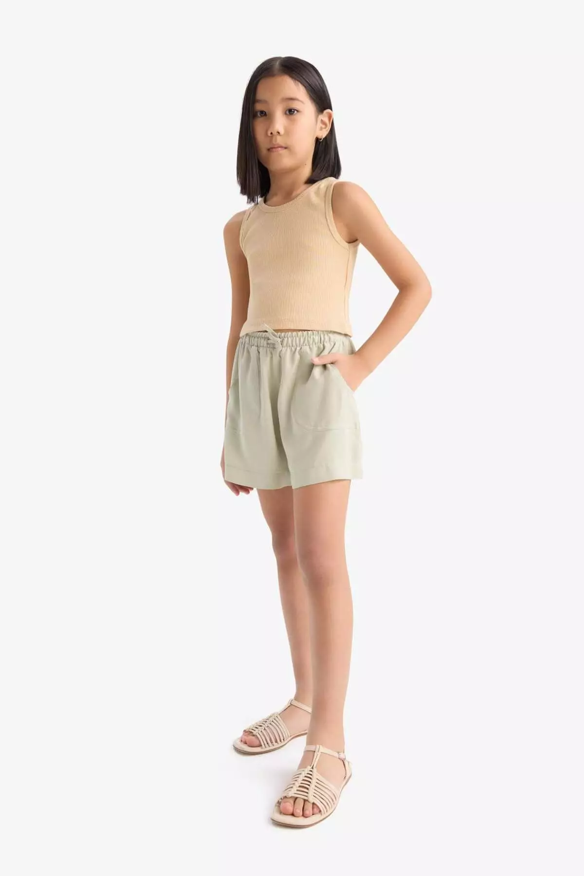 Girls Elastic Waist Viscose Shorts D7616A825Hs