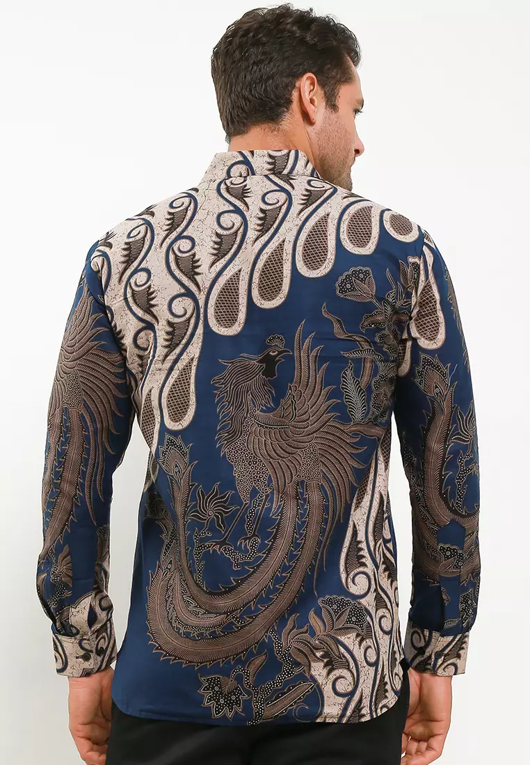 Senapati Navy Kemeja Batik Pria Premium Slimfit Modern Lengan Panjang