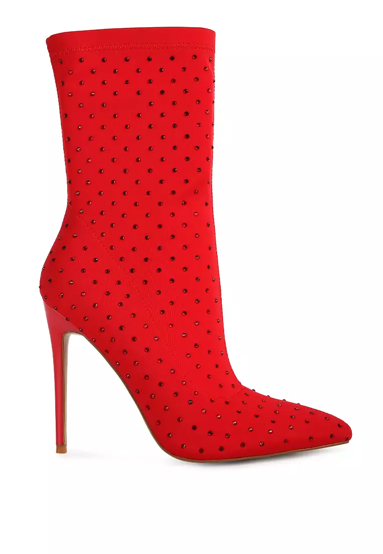 Discount on London Rag  shoes - SKU: Red High Top Knitted Ankle Boot