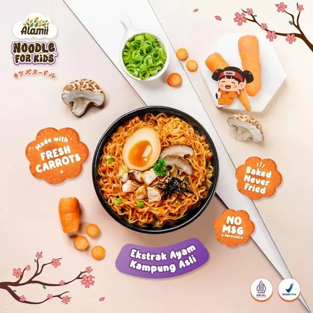 Alamii Noodle For Kids Chicken Dry Ramen 2 Pcs Mix  - Mie Instan Sehat untuk Anak Tanpa MSG dan Pengawet Halal