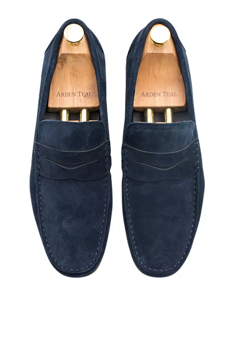 Gregores Navy Suede Penny Moccasins