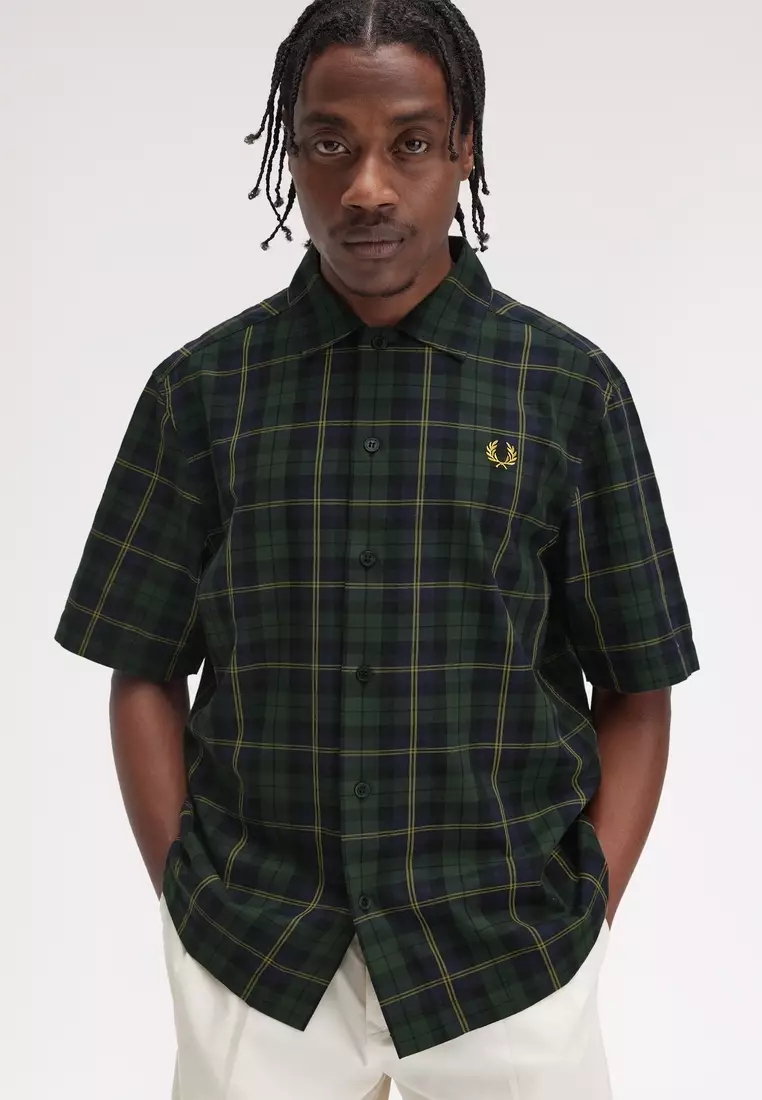 Fred Perry M9896 TARTAN TWILL SHORT SLEEVE SHIRT (NAVY)