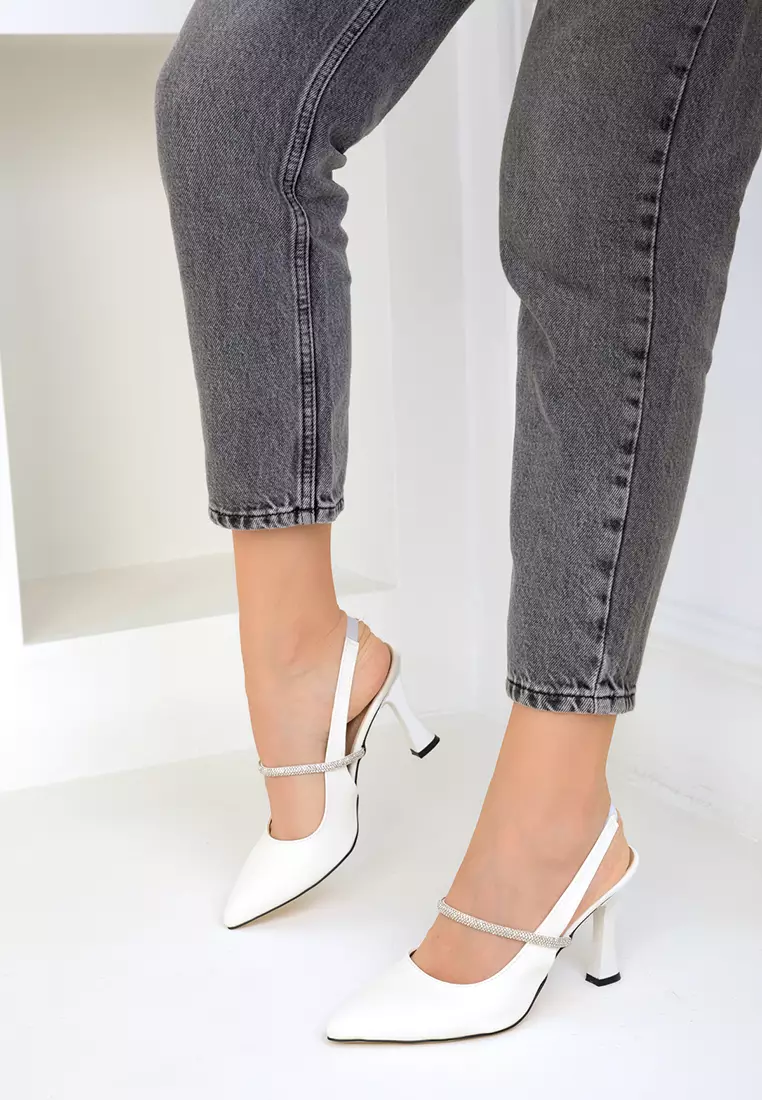 White Women's Classic Heeled Shoes 16965