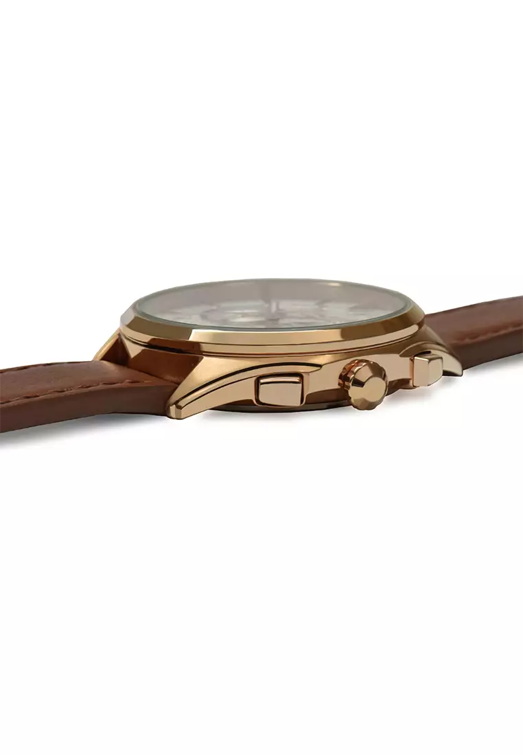Alba Signa - Jam Tangan Chronograph Pria - Rosegold - Brown Leather Strap - AT3G86X1