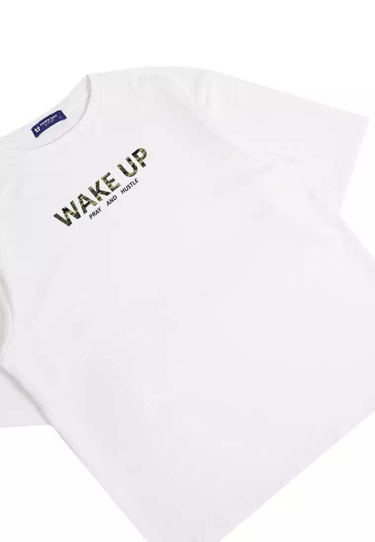 MTW55 Kaos Oversize Aesthetic Bahan Tebal "wake up" putih