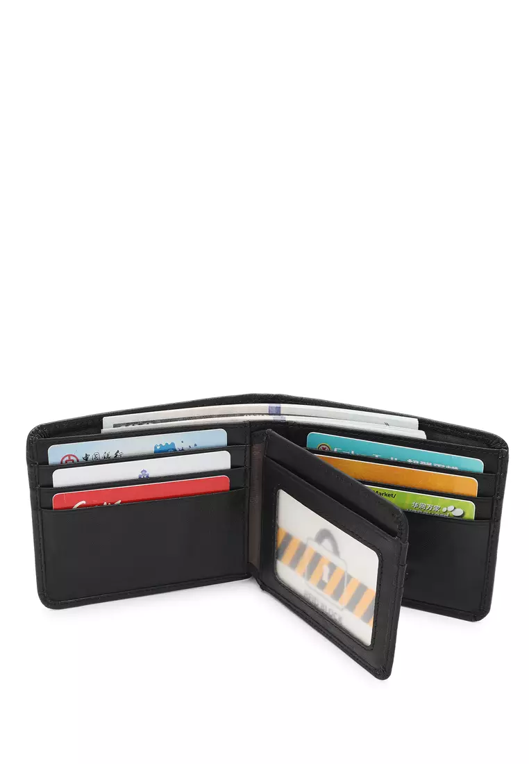 Genuine Leather RFID Short Wallet - Black