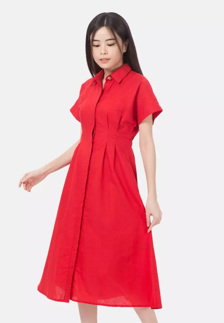 Layla Midi Dress Linen in Red