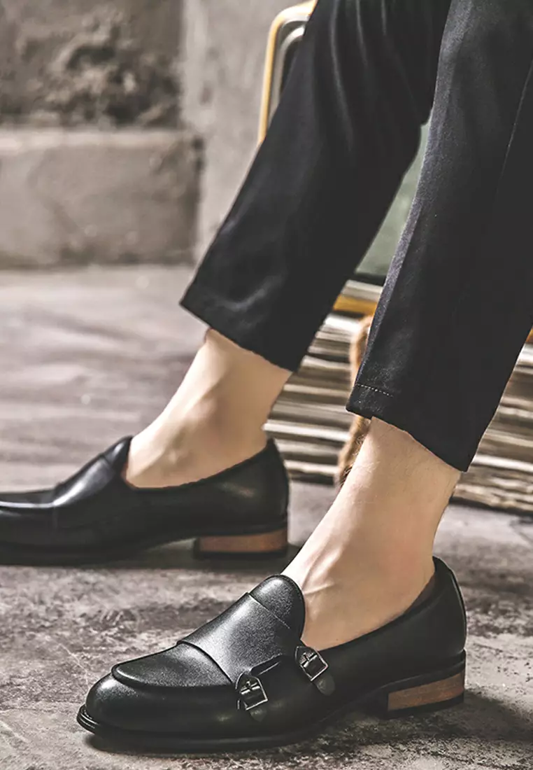 Double Buckle Synthetic Leather Loafers MC22023