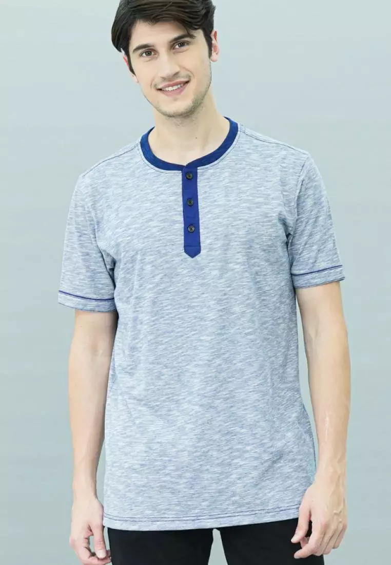 Johnwin - Kaos Henley - Kaos Lengan Pendek - Biru - APS.621.M407.01.C-S/S