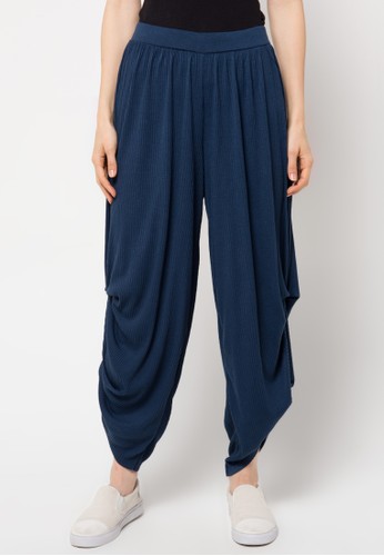 Side Drapped Pleated Pants - Navy