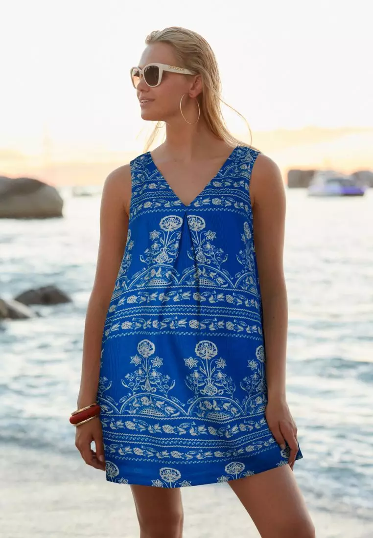 Buy NEXT Linen Blend V-Neck Summer Mini Dress 2025 Online ZALORA