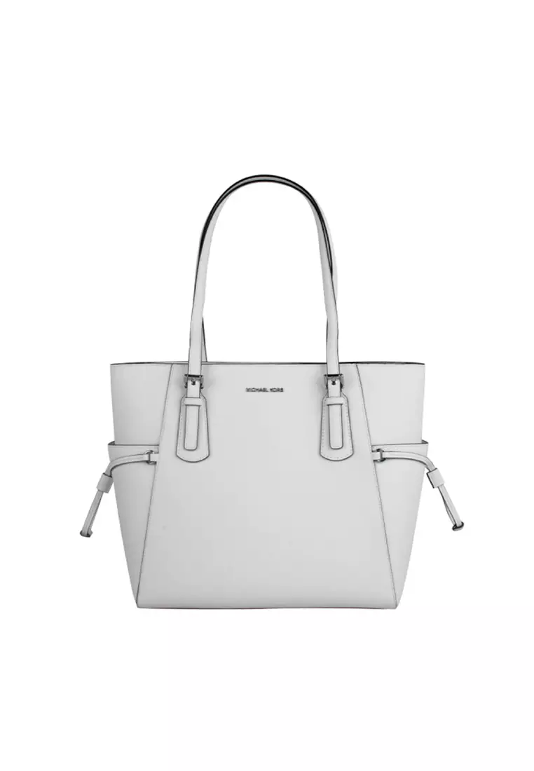 Voyager Large Saffiano Leather Tote Bag In White 35S5SV6T7L