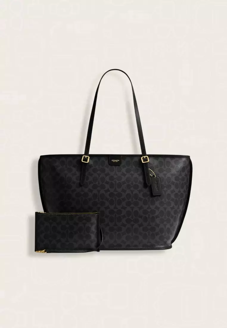 Coach Taxi Tote Bag In Signature Canvas Black
