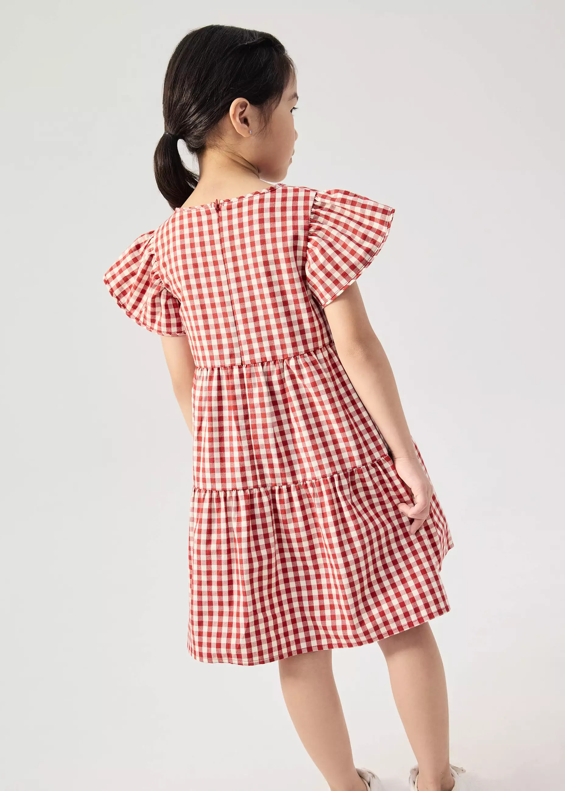 Dress Anak - Girls' Tiered Gingham Cotton Cap Sleeve Trapeze Dress