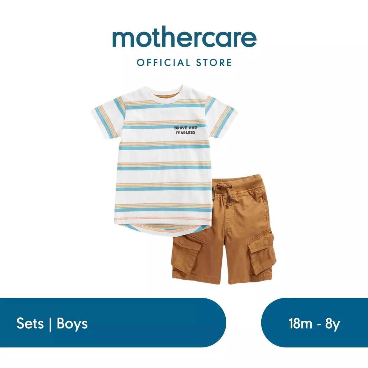 Mothercare Cargo Shorts and T-Shirt Set - Set Baju Anak Laki (Putih)