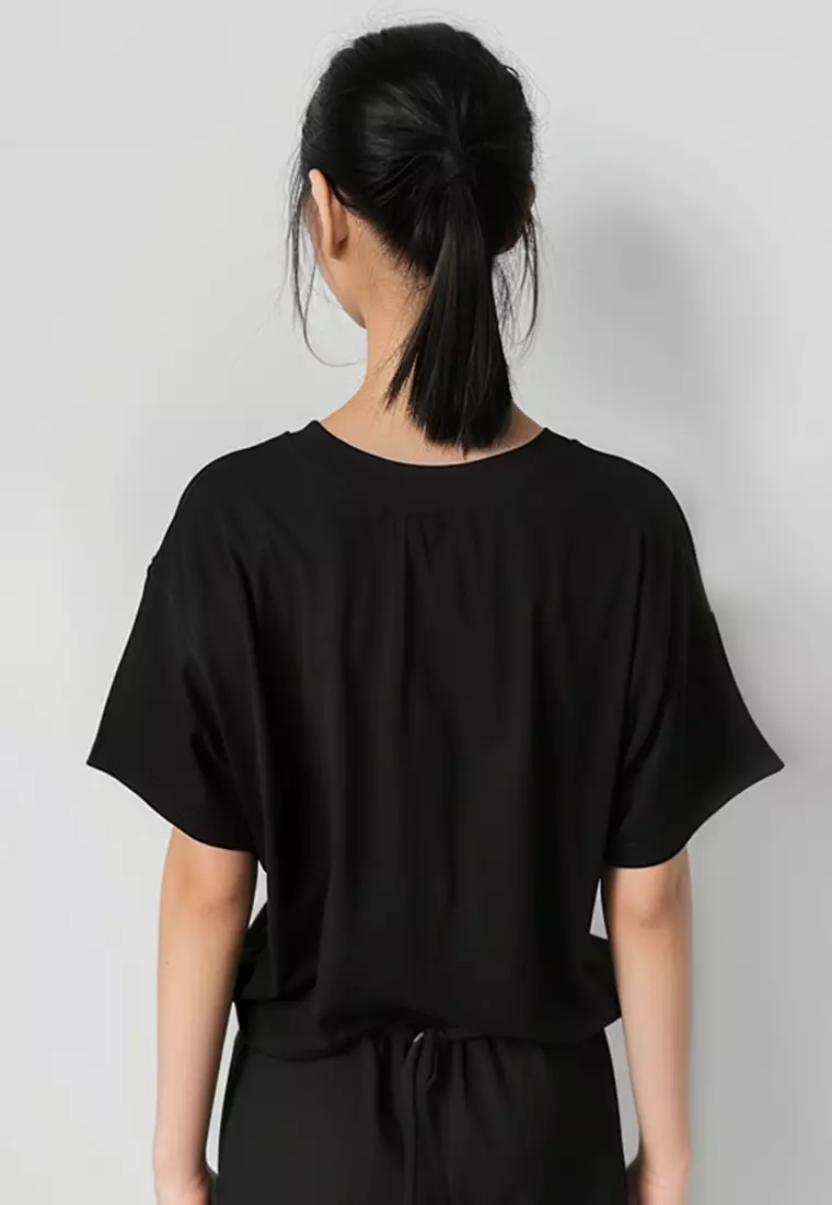 LTH06 Kaos Crop Top Wanita "cactus outline" OLC hitam