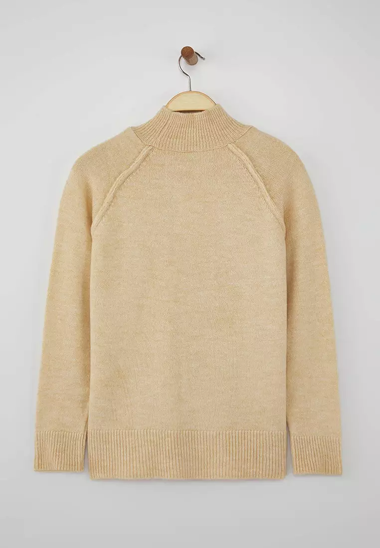 Beige Soft Textured Wide Pattern Knitwear Sweater Twoaw26Kz00191