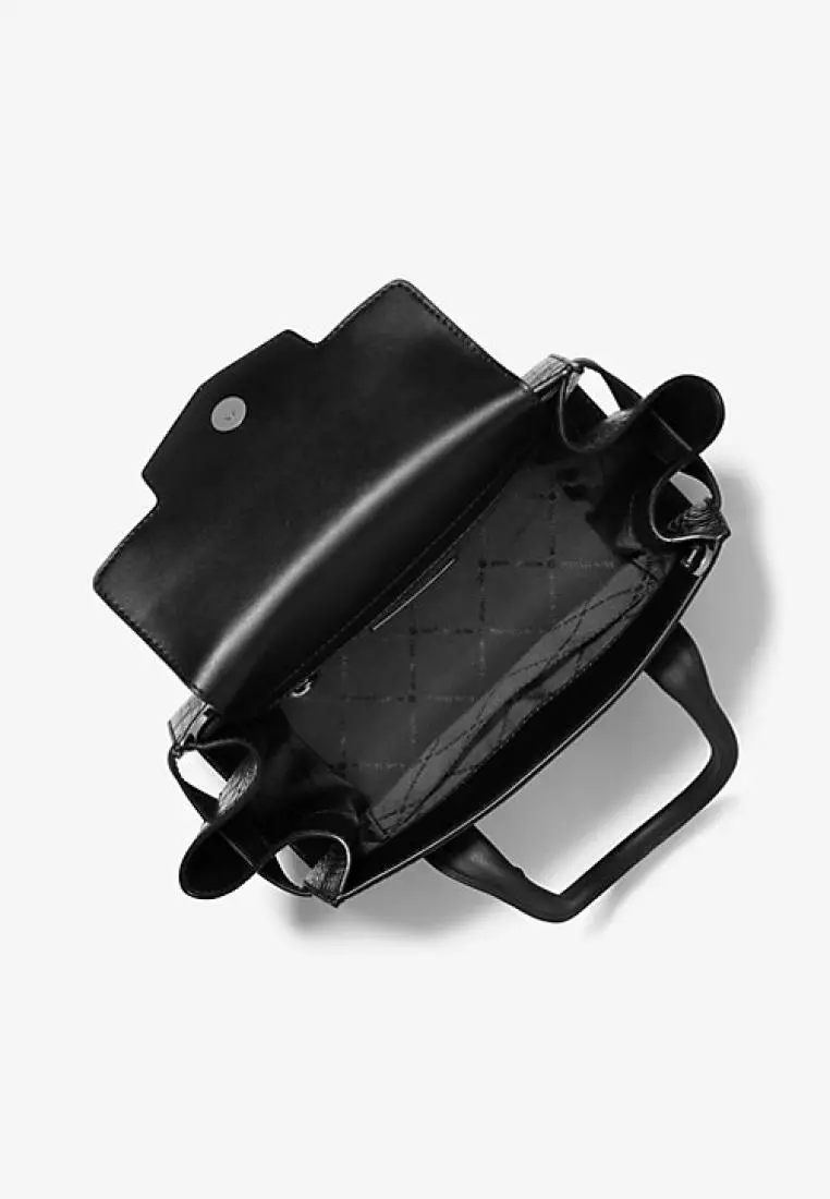 Michael Kors Carmen Medium Crocodile Embossed Belted Satchel Black