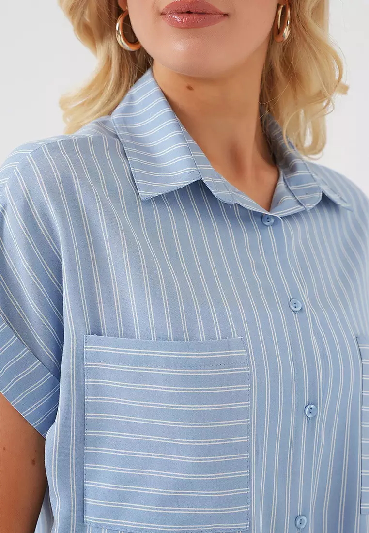Short Sleeve Striped Oversize Shirt