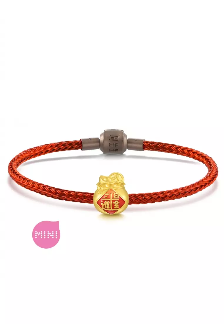 999 24K Solid Gold Cultural Blessing Lucky Money Bag Charm 94330C (Bracelet not included)