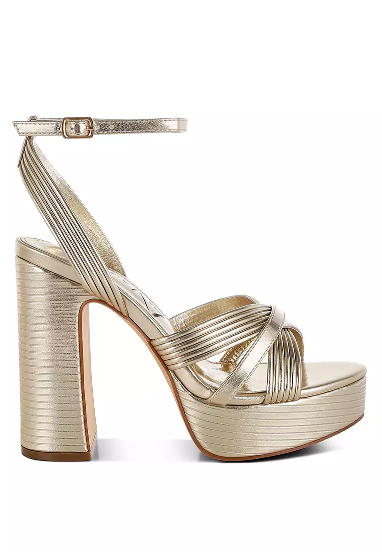 Discount on London Rag  shoes - SKU: Metallic Ankle Strap Heel Sandals in Gold
