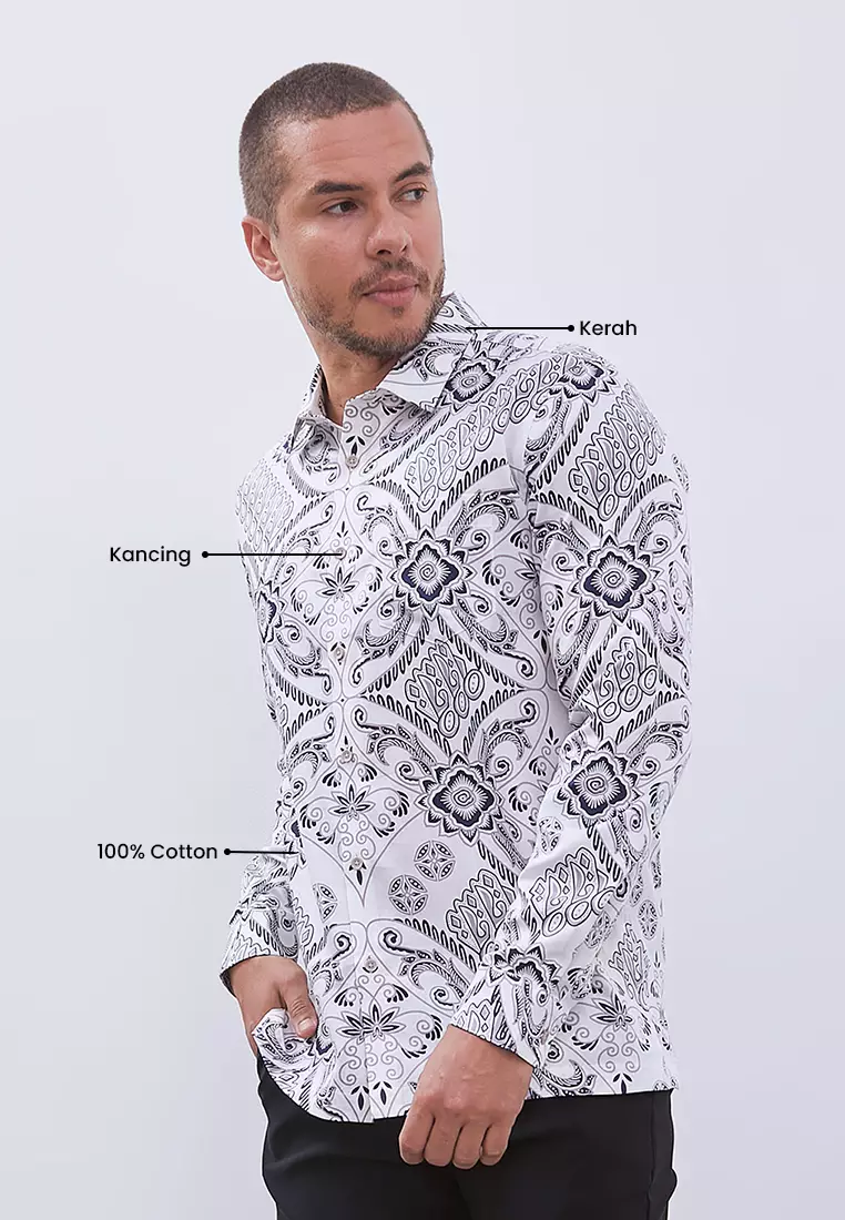 MANZONE - Kemeja Batik Lengan Panjang Pria Tirtayasa 05 Modern Fit - Beige Warna Beige