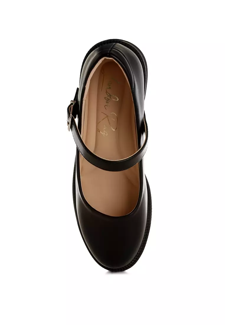 Sepatu Mary Jane Kulit Imitasi Warna Hitam