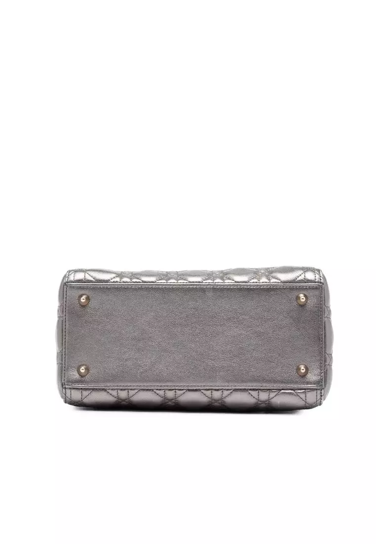 Pre-Loved Dior Medium Metallic Lambskin Cannage Lady Dior