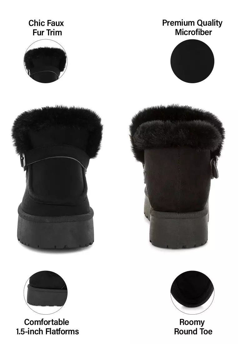 Pin Buckle Detail Snow Boots in Black