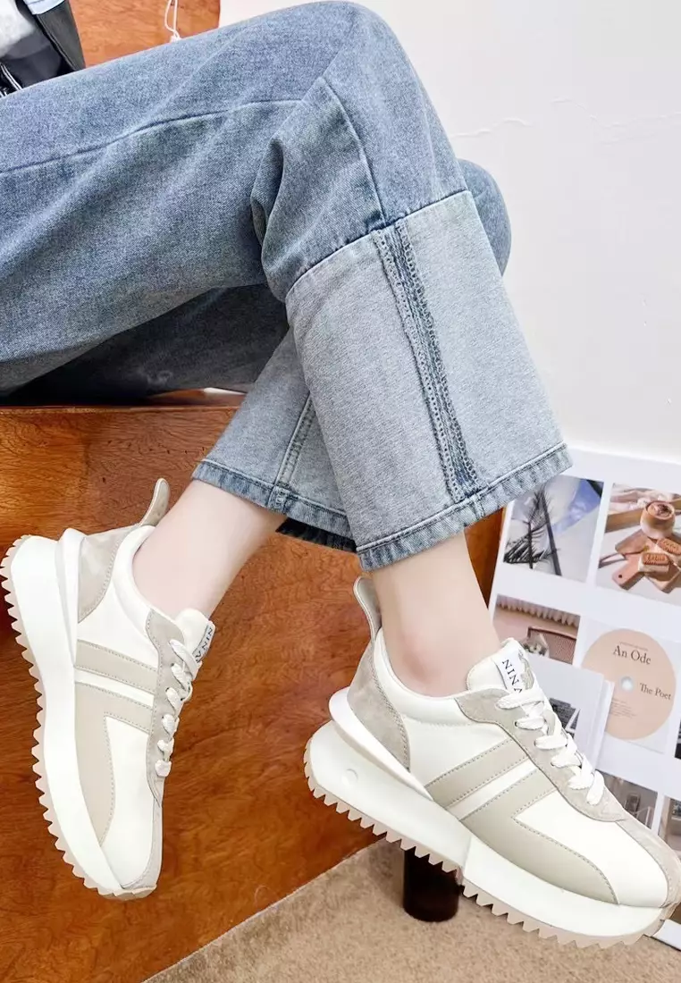 Twenty Eight Shoes VANSA Cow Leather Color Block Platform Sneakers