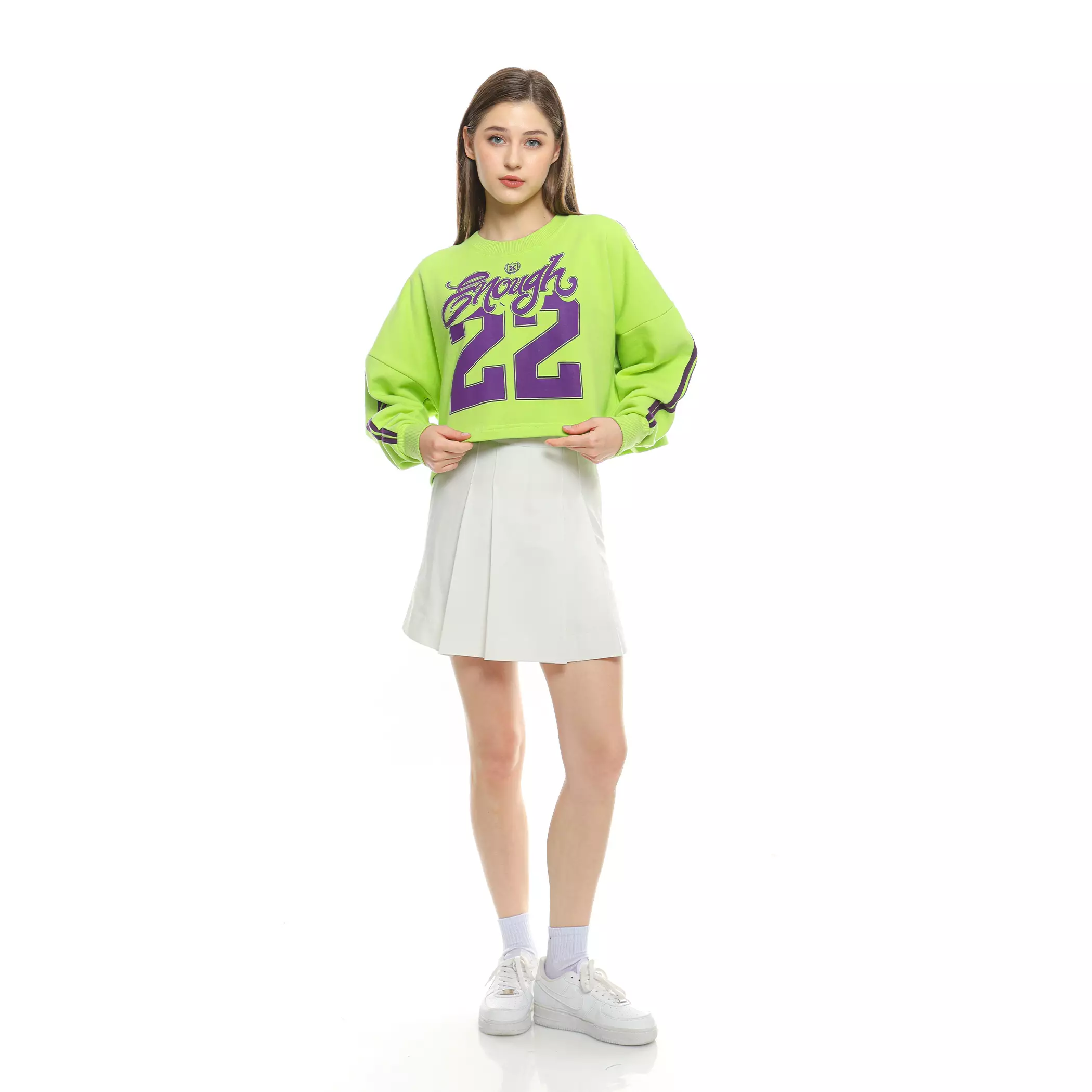 Enough For Today - Sweater Crop Oversize Crewneck Wanita Jersey Number Series 22 Neon Lime Stabilo