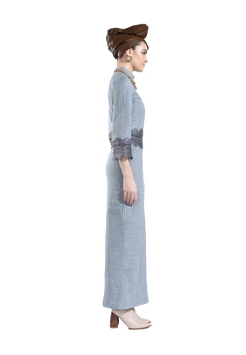 Buy Liatris Grey Border Lace Top with Maxi Dress from Hernani in Grey and Blue only 449