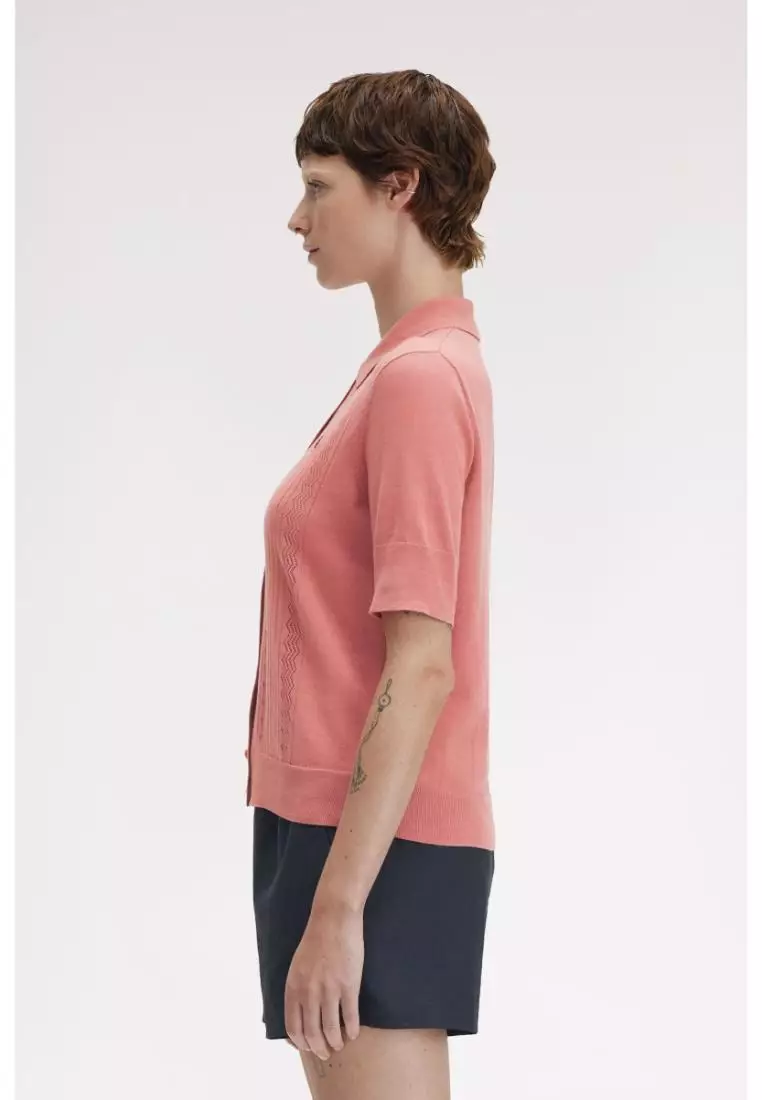 Fred Perry K9133 Pointelle Detail Knitted Shirt (Putty Pink)