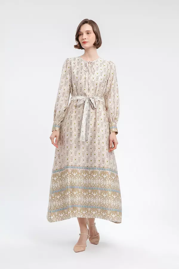 MINIMAL - Thalina - Gamis Motif Geometris - Beige Colour Beige