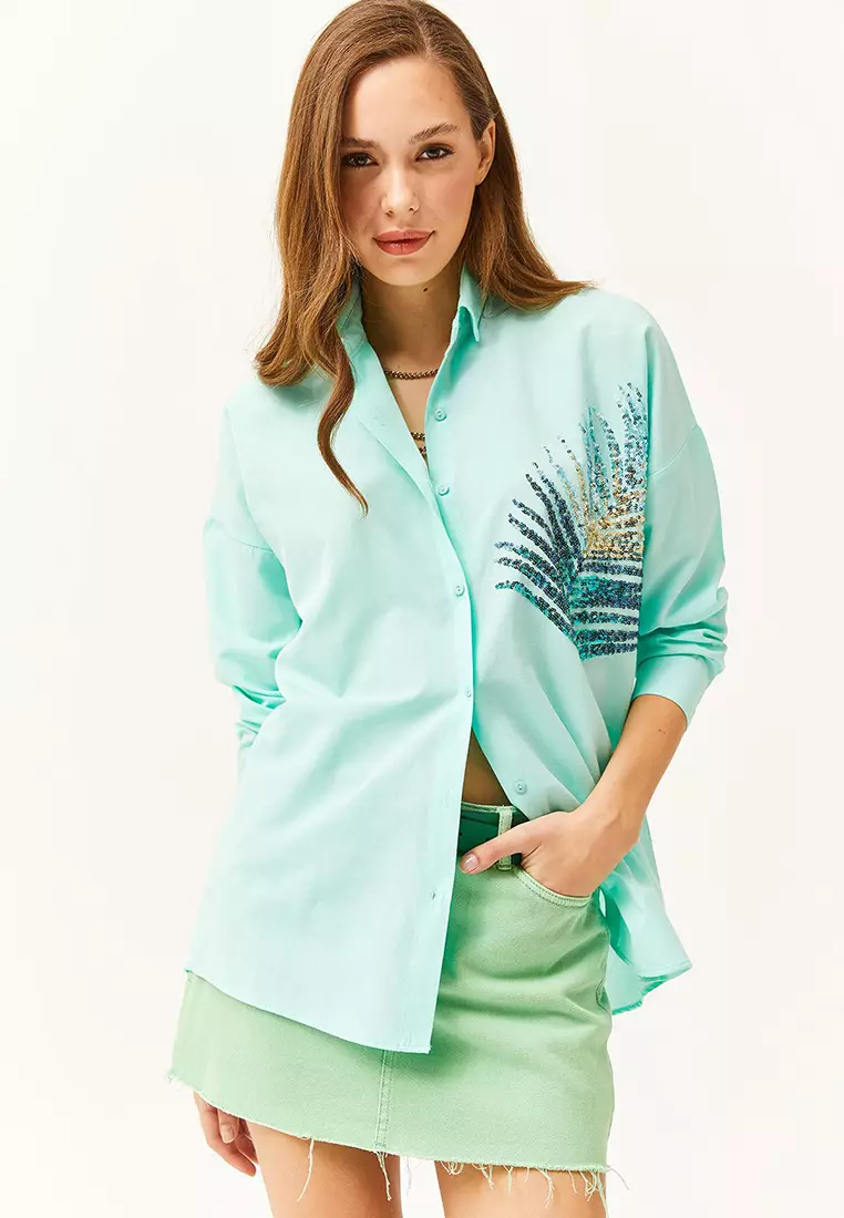 Sequin Oversize Poplin Shirt