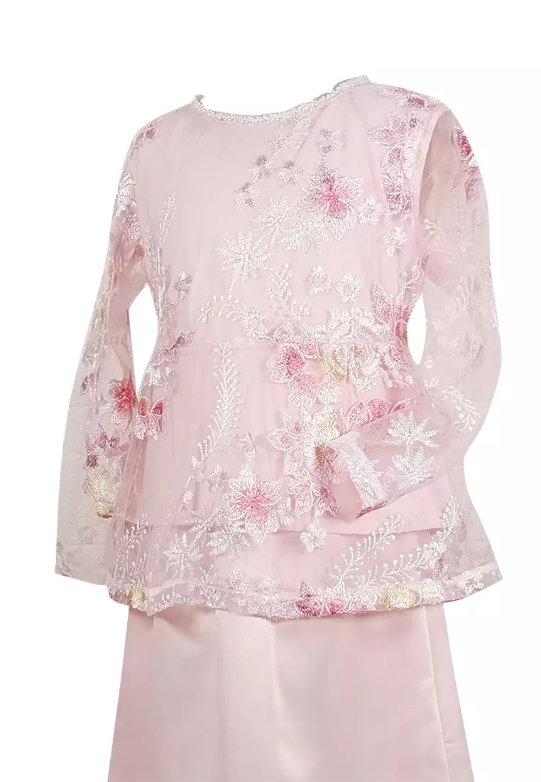 Buy MINI PINK MINI PINK KIDS GIRL PEPLUM LACE BAJU KURUNG - PINK FLORAL ...