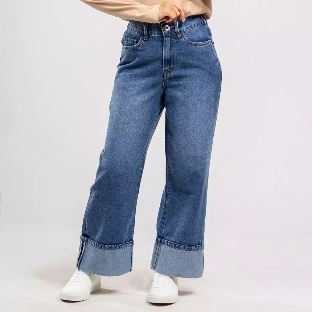 C2 Vextra Blue Straight Cut Jeans Roll Up Wanita - Celana Roll Up Jeans