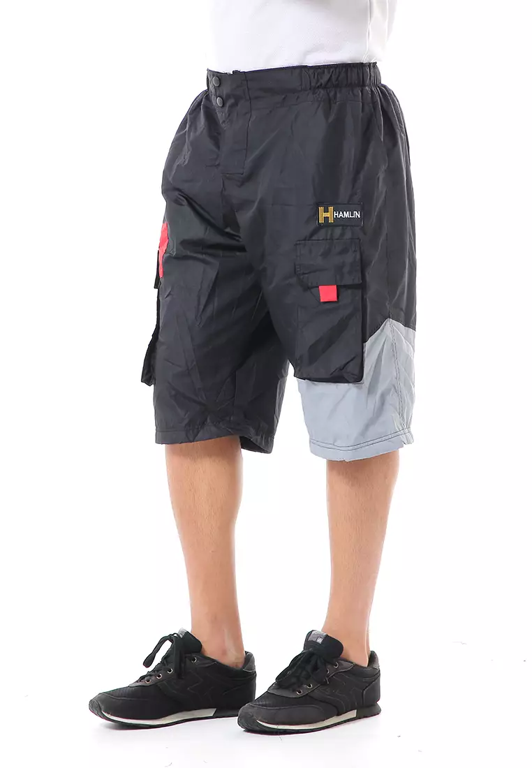 Grissham Celana Cargo Pendek Pria Short Pants Kasual Material Parasut ORIGINAL - Black