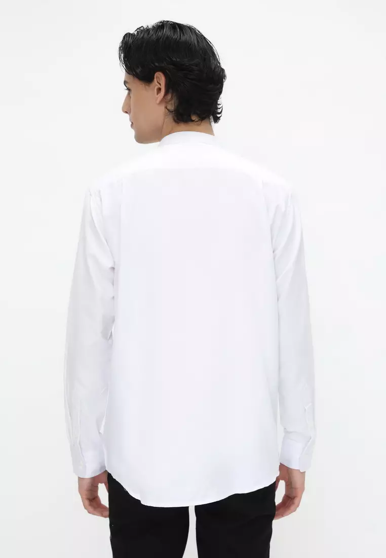 POLICE Kemeja Koko Polos Putih Regular Fit Lengan Panjang Pria