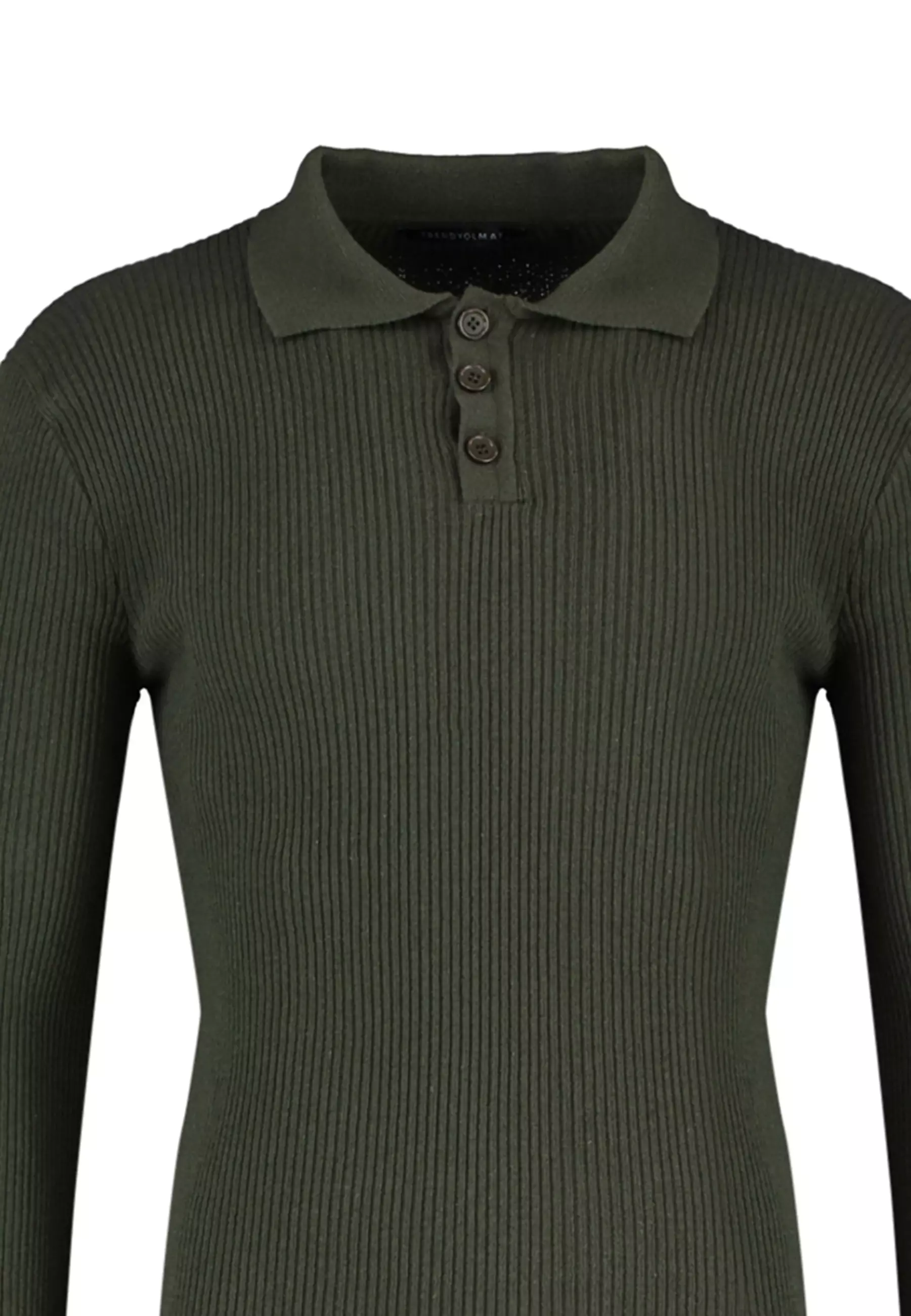Slim Fit Buttoned Polo Neck Corduroy Knitted Sweater