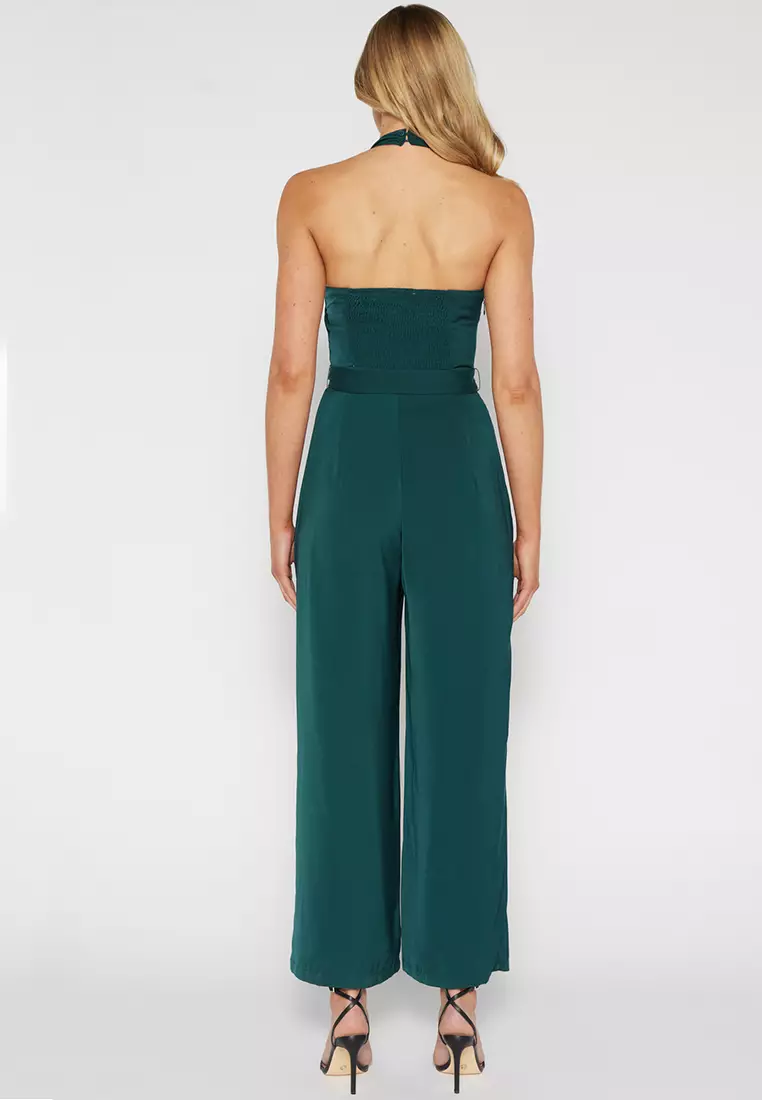 Buy Style State Halter Neckline Jumpsuit With Waist Tie in Emerald