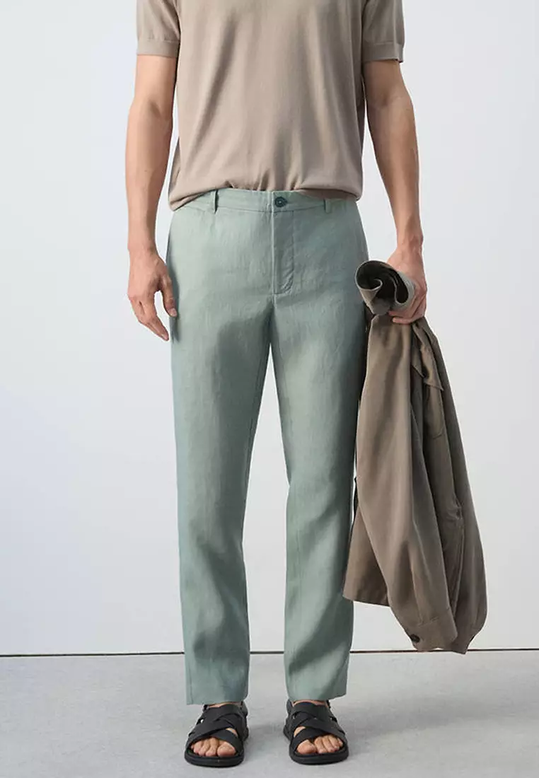 Slim-Fit 100% Linen Trousers