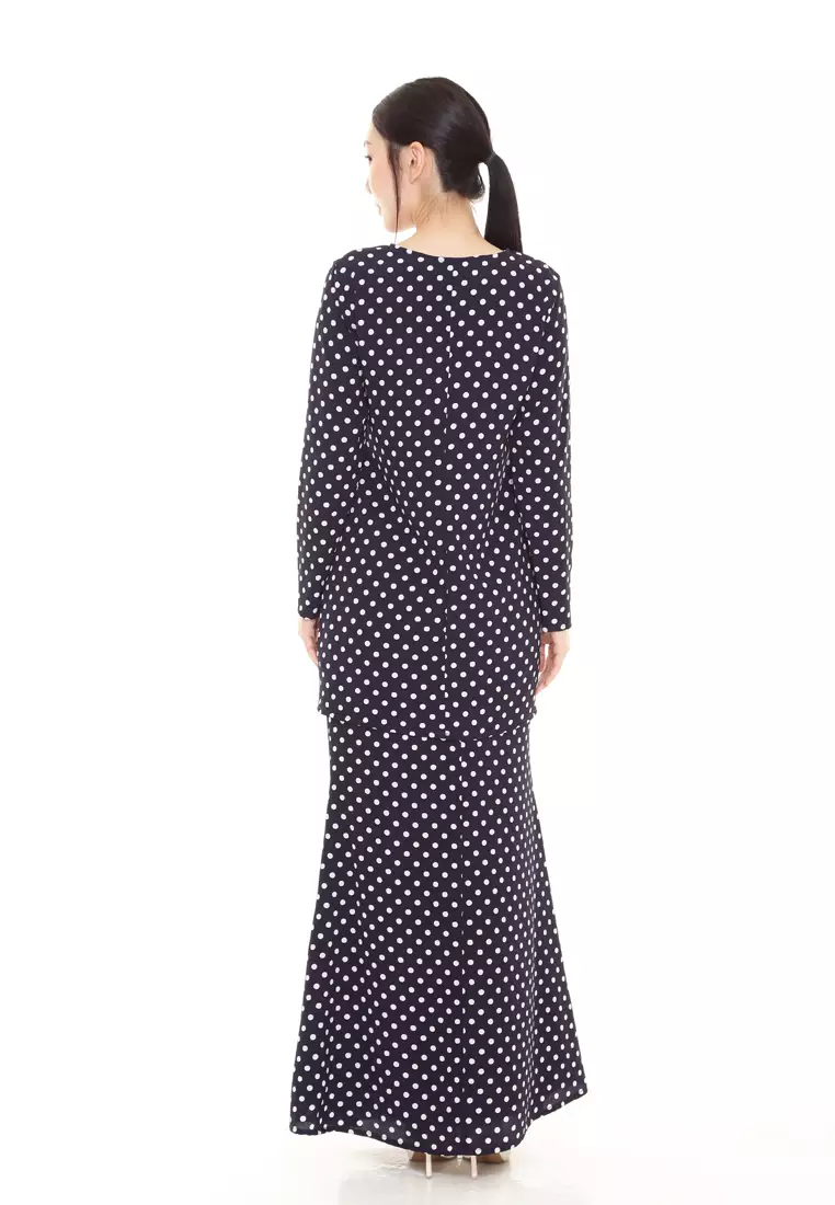 Rina Printed Kurung Modern in Dark Blue Polka Dot