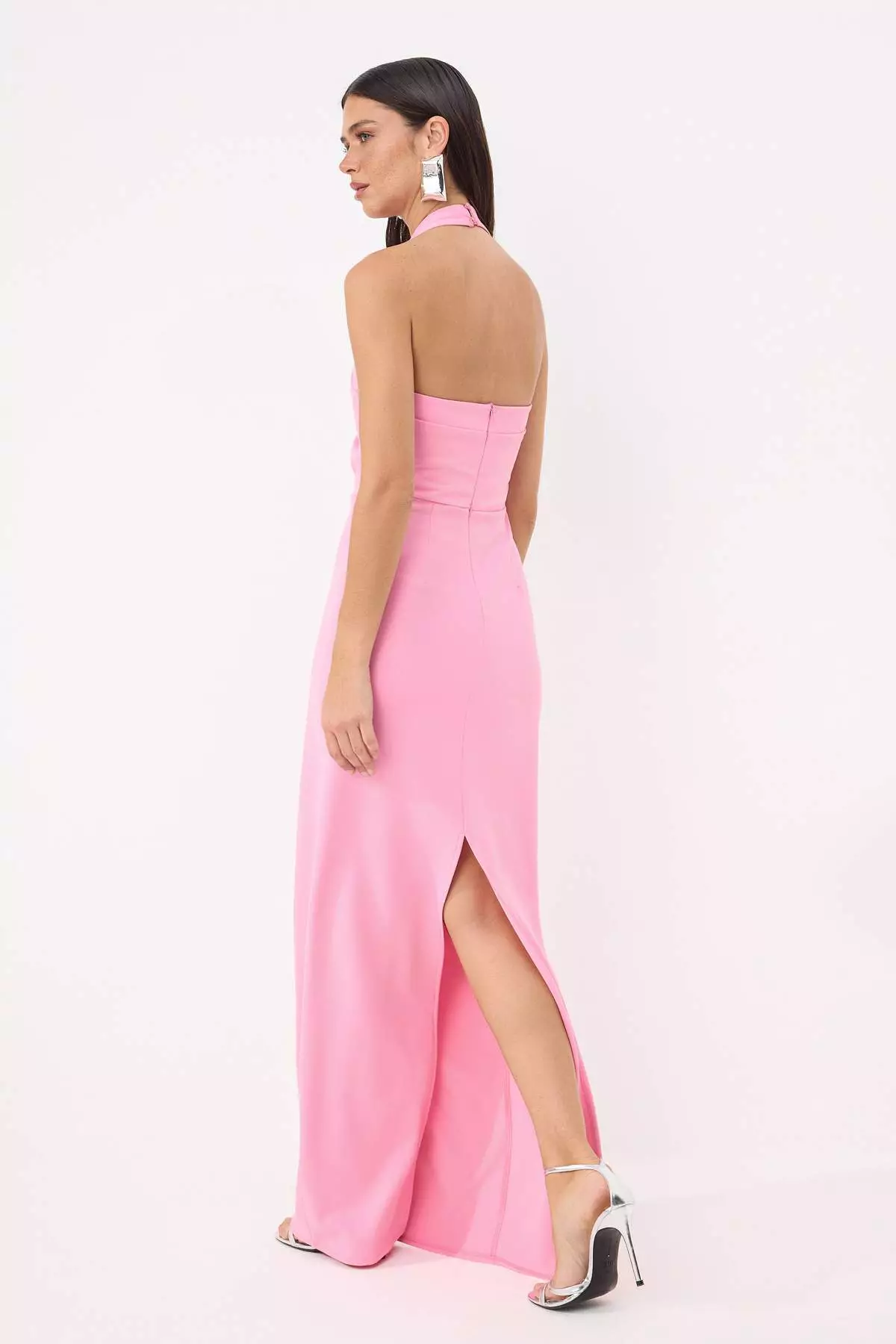 Light Pink Straight Bodycon Woven Finike Maxi Evening Dress & Graduation Gown