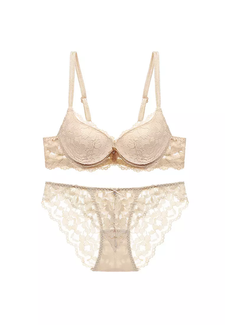 LMM0111-Lady Two Piece Sexy Bra and Panty Lingerie Sets (Beige)