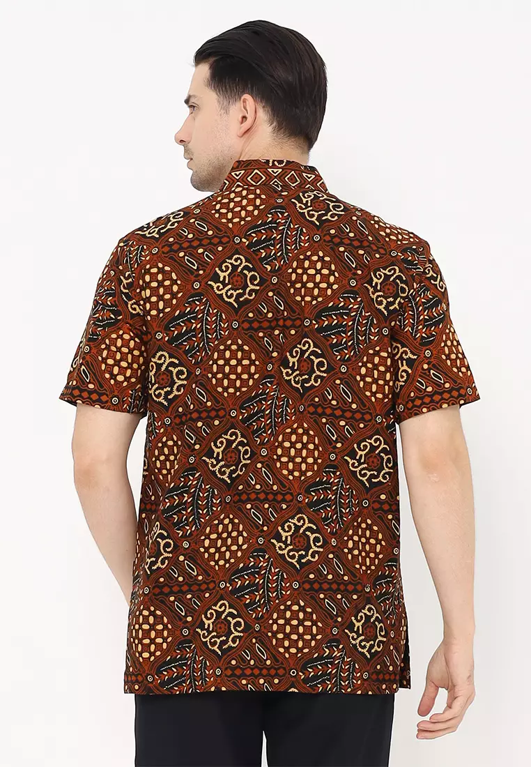 Hadinata Batik Pria Kemeja Pendek Cap Semi Tulis Handaru
